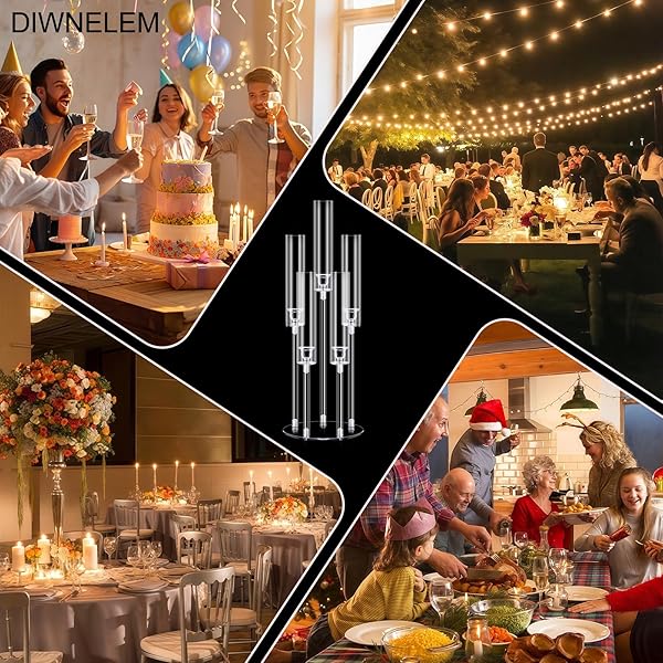 DIWNELEM 4PCS ACRYLIC CANDELABRA CENTERPIECES FOR WEDDING 5 ARM CLEAR CANDLE CANDLESTICKS HOLDERS 25.5″ TALL CRYSTAL TAPER CANDLESTICK WITH SHADE FIT 0.87” LED CANDLE FOR CHRISTMAS PARTY HOME DECOR