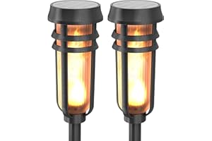 FOXFLAME Metal Solar Torch Lights - Adjustable Height (24" - 50"), Outdoor Garden Decor with Patented LED, Waterproof Solar Tiki Torches for Yard, Patio, Garden Pathway, Matte Black – 2 Pack