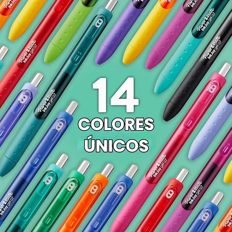 InkJoy - Bolígrafos de gel | Colores de tinta vibrantes surtidos | Para escribir, colorear y escribir en diario | Punta media (0.7 mm) | 14 unidades
