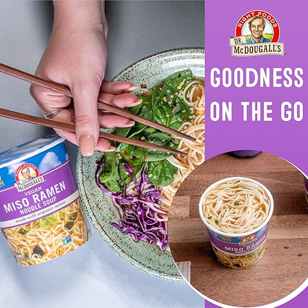 DR. MCDOUGALL’S VEGAN MISO RAMEN SOUP – INSTANT RAMEN NOODLES CUPS – ORGANIC INSTANT NOODLES – VEGAN SOUP – VEGETARIAN – 1.9 OUNCES – 6 PACK