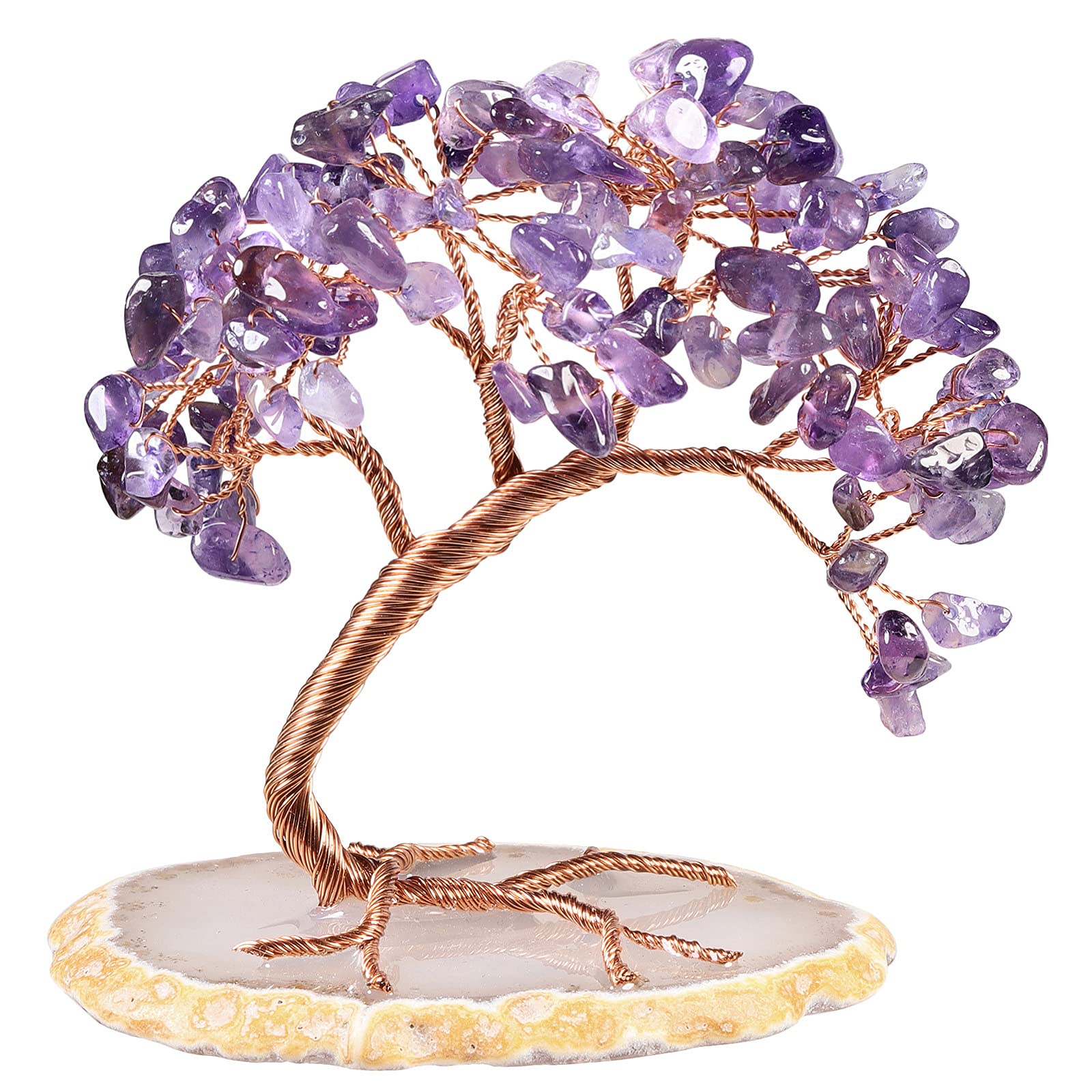 Nupuyai Amethyst Crystal Tree with Agate Slice Base, Money Tree Figurines Fengshui Ornament for Home Office Wedding Decoration