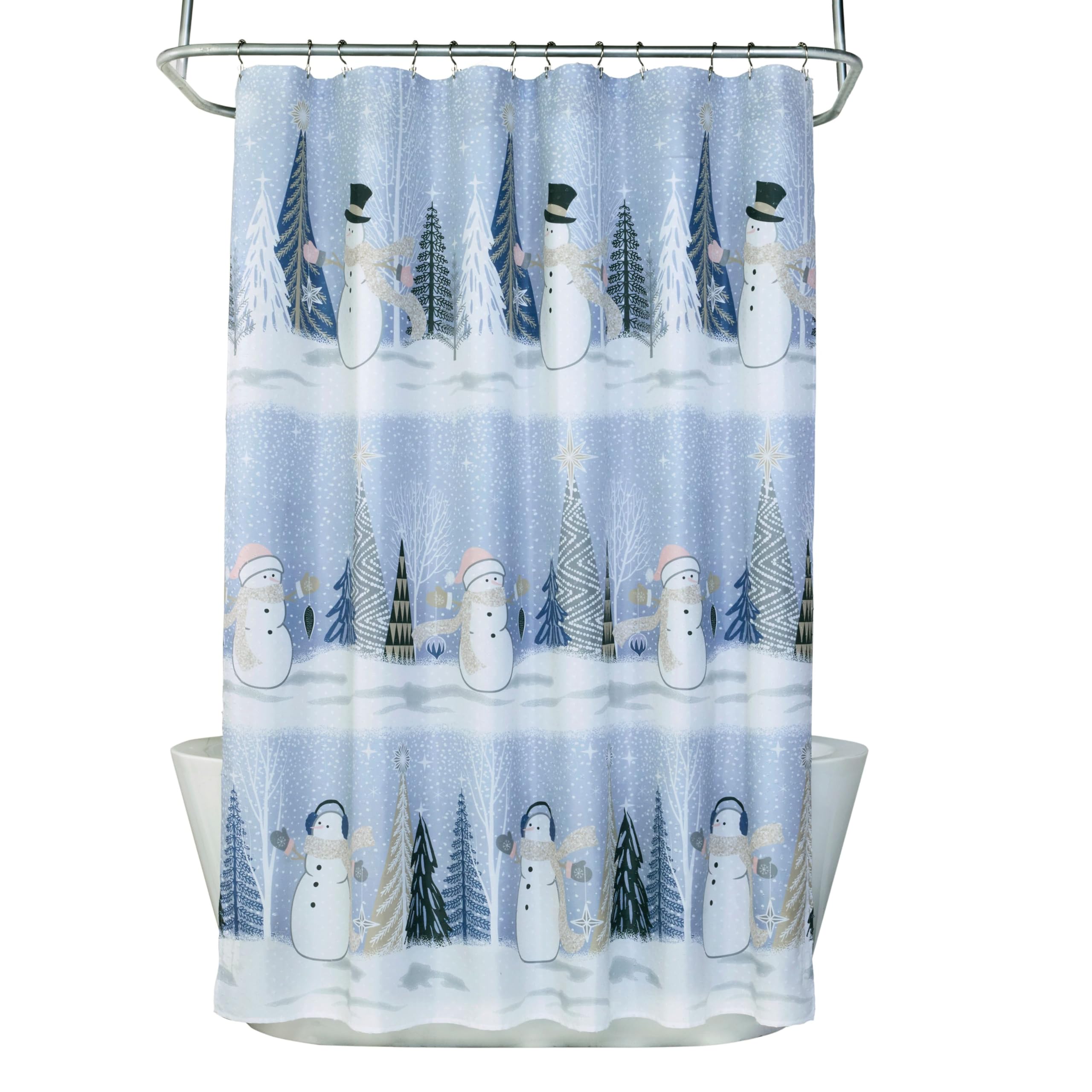 SKL Home Christmas/Winter Glitz & Glam Snowmen Fabric Shower Curtain, Blue/Multi Image