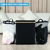 efluky 140L Laundry Basket with Lid 2 Compartments Removable Bags Black view 3