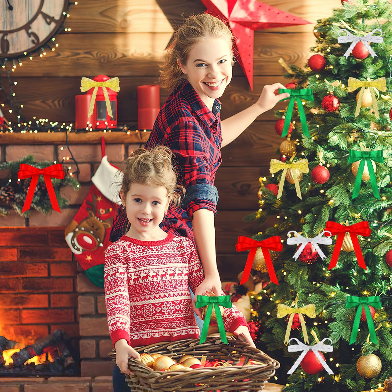 DECYOOL 4 Rolls 100 Yards Christmas Ribbons Metallic Glitter Fabric Holiday Festival Satin Ribbons 10mm Wide for Gift Wrapping Decoration