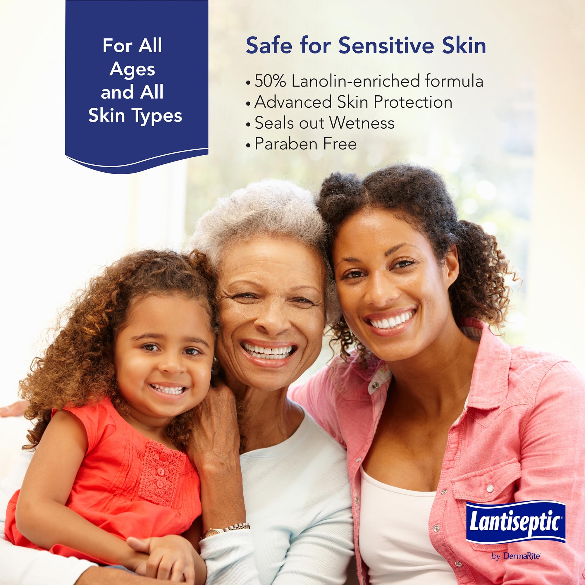 DermaRite's Lantiseptic Moisture Shield Original Skin Protectant - 50% Lanolin, Paraben Free, Unscented Barrier Cream Ointment - 4 oz. Tube, 1 Count