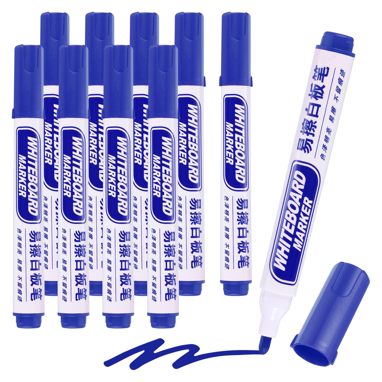 M&G Dry Erase Markers, 10 Pack Easy to Erase White Board Markers Low Odor Whiteboard Marker Fine Tip Marking Pens for Classroom Office Meeting Home, Blue