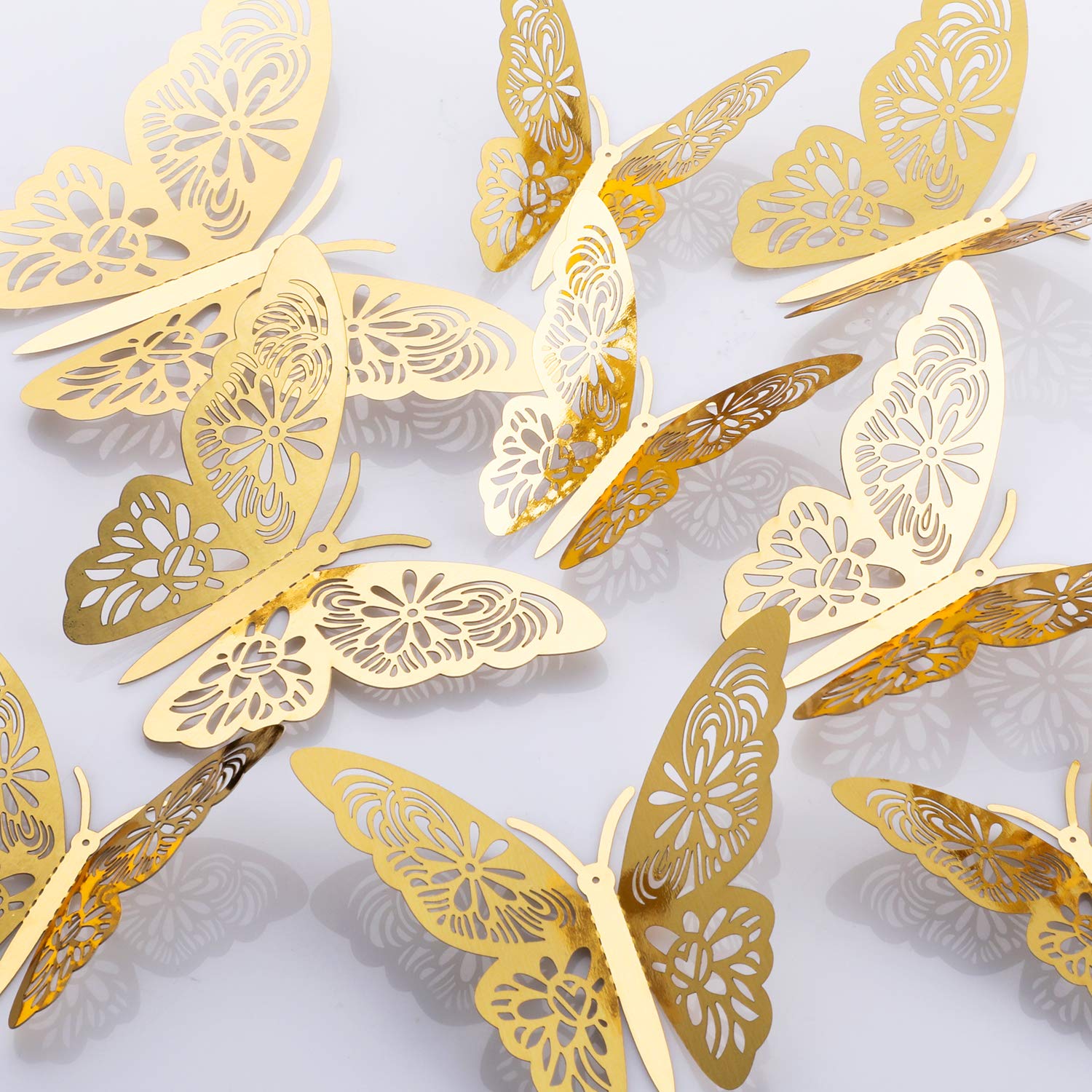 MWOOT Butterfly Stickers Wall Decoration (Pack of 48), 3D Butterfly Wall Art Fashion Design DIY Bedroom Living Room Study Room Baby Room Background Wall Sticker Golden