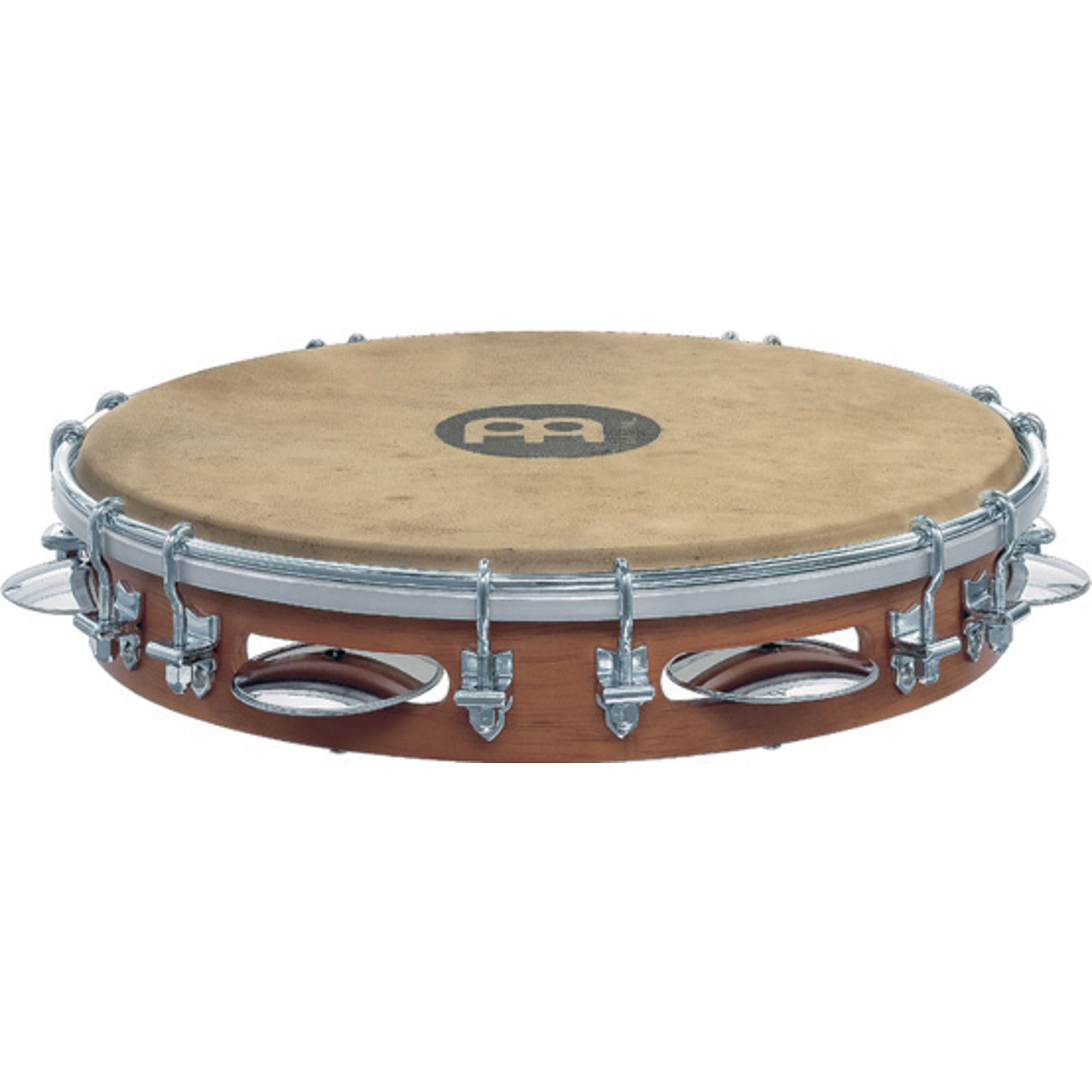 Meinl Percussion Traditional Wood Pandeiro - Frame Drum with Jingles - Diameter 10 Inches - Goat Skin Head - Siam Oak / Steel, Brown / Chrome Plated (PA10CN-M)
