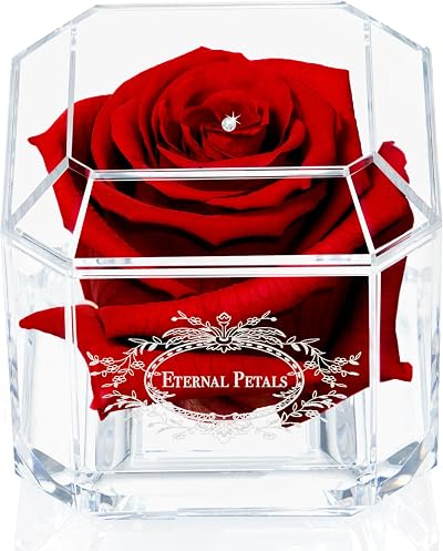 Eternal Petals Real Rose Lasts Years White Gold Solo with Clear Crystal