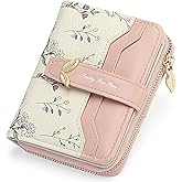 GAEKEAO Small Wallets Woman RFID Blocking Vegan Leather Bifold Floral Ladies Purse Card Holder with Zipper Pocket ID Window