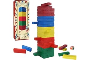 GOTHINK 60PCS Wooden Blocks Stacking Board Games, Classic Tumbling Stacking Blocks Game for Kids and Families, Wood Colorful Balancing Blocks Montessori Toys Gift Set for Kids Boys Girls