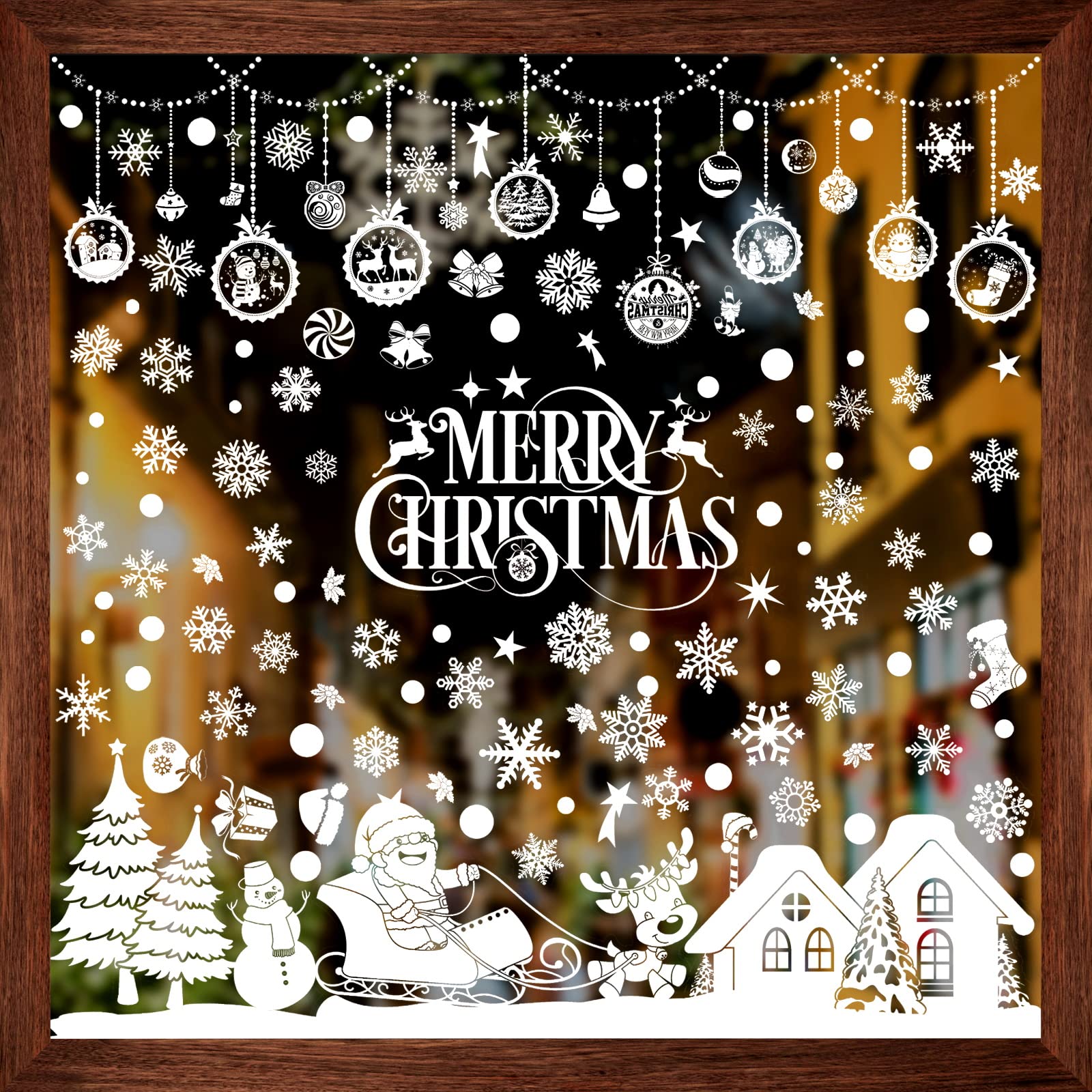 Christmas Window Stickers 8 Sheets Window Stickers Decor, PVC Xmas Decoration Reusable Christmas Stickers for Xmas Decals Decorations for Christmas Window Display,Home Decor,Party Decor (White)