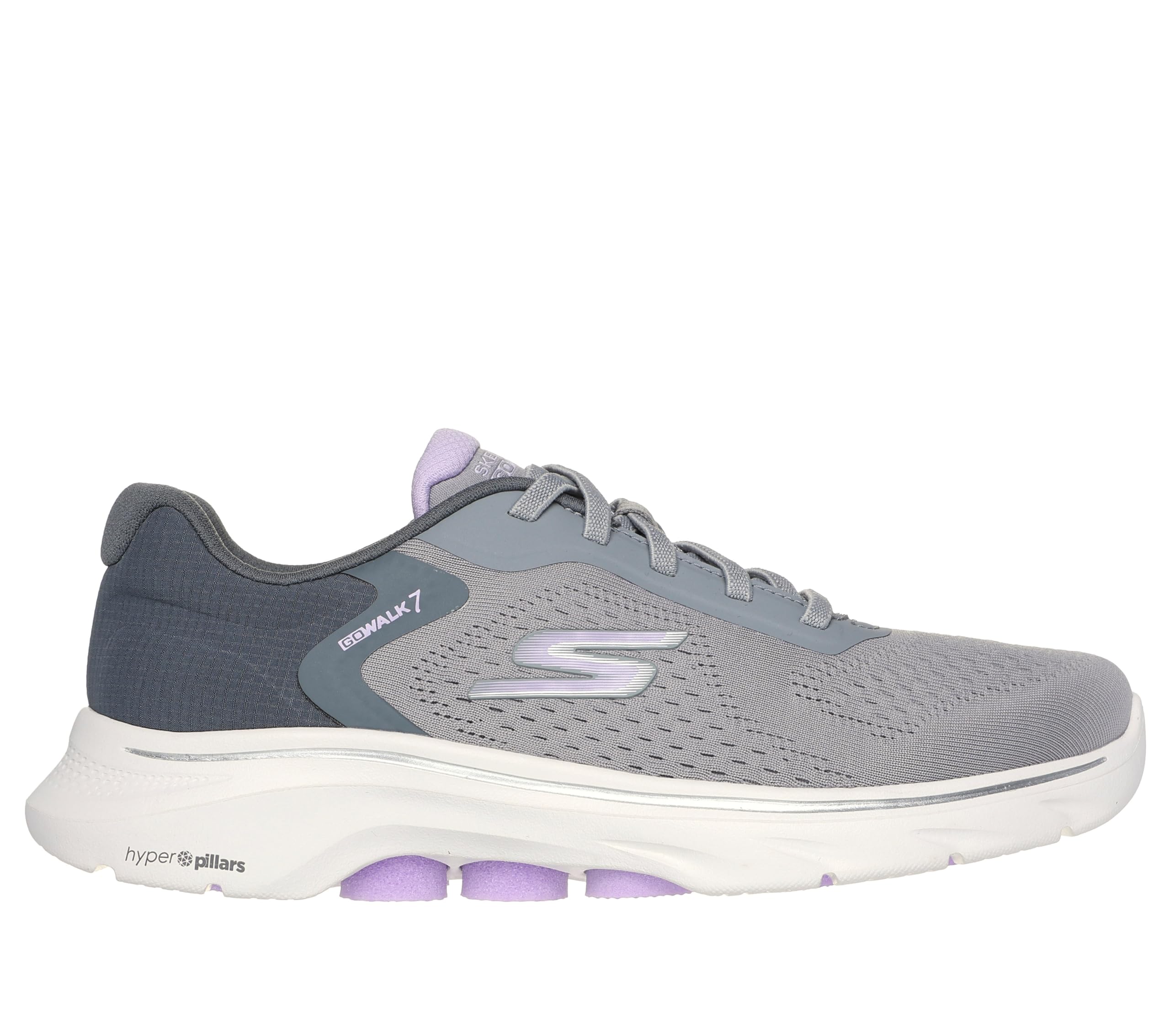 Skechers Women's Go Walk 7 - Cosmic Waves Athletic Walking Sneaker, Gray/Lavender, 5.5 US Image