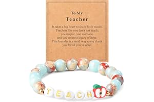 Lamyba Teacher Gifts, Teacher Bracelet, Teachers Appreciation Gift for Women/Preschool/Daycare, Natural Stone Chakra Bracelets for Teachers, Thank You Present from Students, Yellow