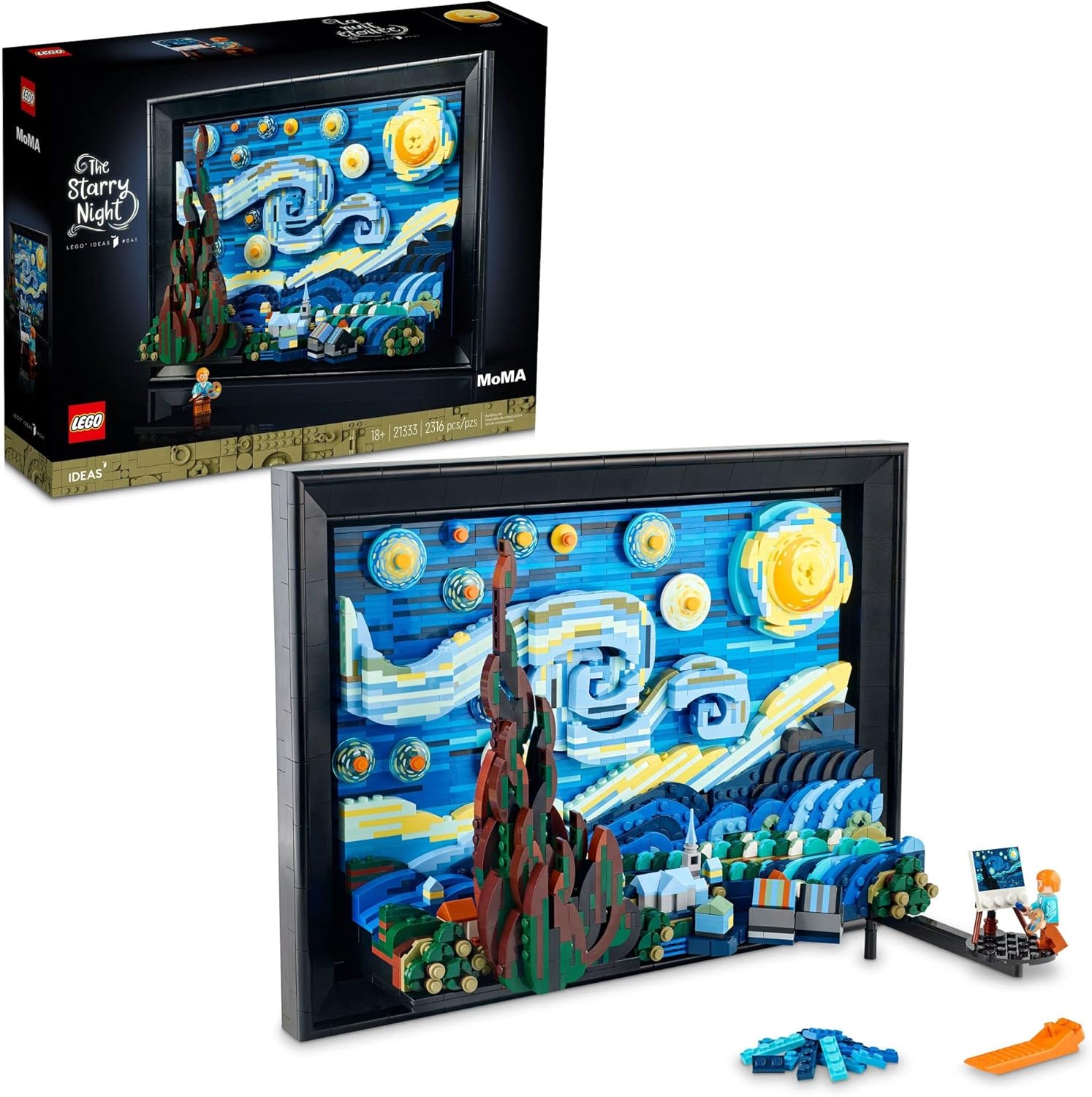 Wall Décor - LEGO Ideas Vincent Van Gogh The Starry Night 21333 Building Blocks - Unique 3D Wall Art Home Décor Piece or Table Display with Artist Minifigure, Creative Building Crafts Set for Adults