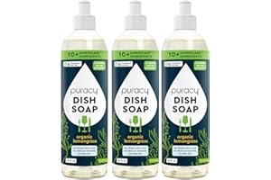 Puracy Natural Dish Soap - Skin-Softening Plant-Based Dishwashing Soap, Non-Toxic Dish Soap, Organic Liquid Dishwashing Detergent Soap (Organic Lemongrass, 16 fl oz, 3 Pack)