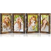 DUENPY 4 Folding 4x6 Picture Frame Horizontal Engineered Wood Accordion Photo Frame with Plexiglass Tabletop Bookshelf Display Brown