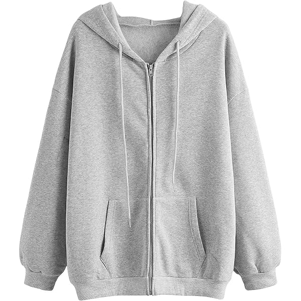 SheIn Women's Oversized Long Sleeve Drawstring Drop Shoulder Zip Up Hoodie  Sweatshirt, Light Grey, Small : Amazon.ca: Clothing, Shoes u0026 Accessories