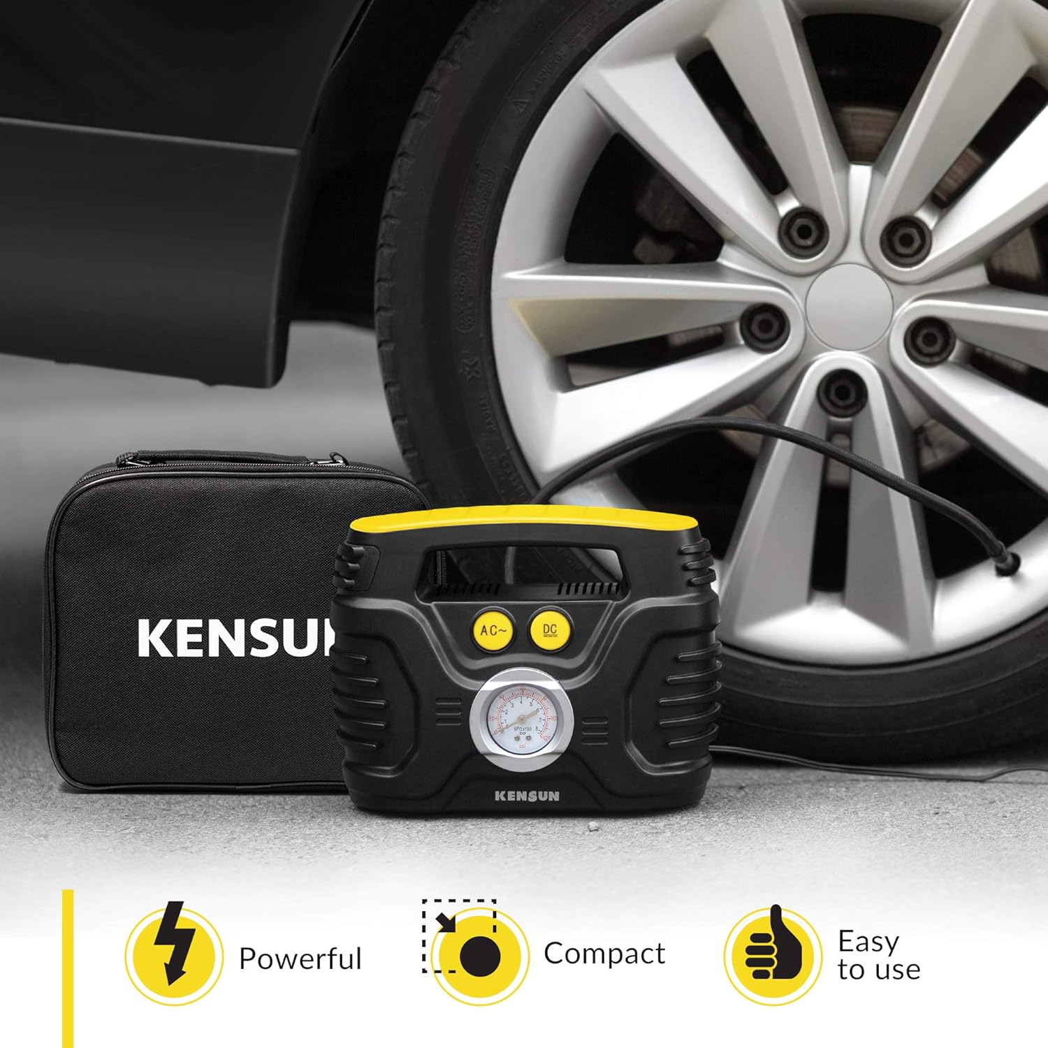 Kensun AC/DC Tire Inflator Portable Air Compressor Pump for Car 12V DC and Home 110V AC Swift Performance Inflator for Car, Bicycle, Motorcycle, Basketball and Others: Automotive