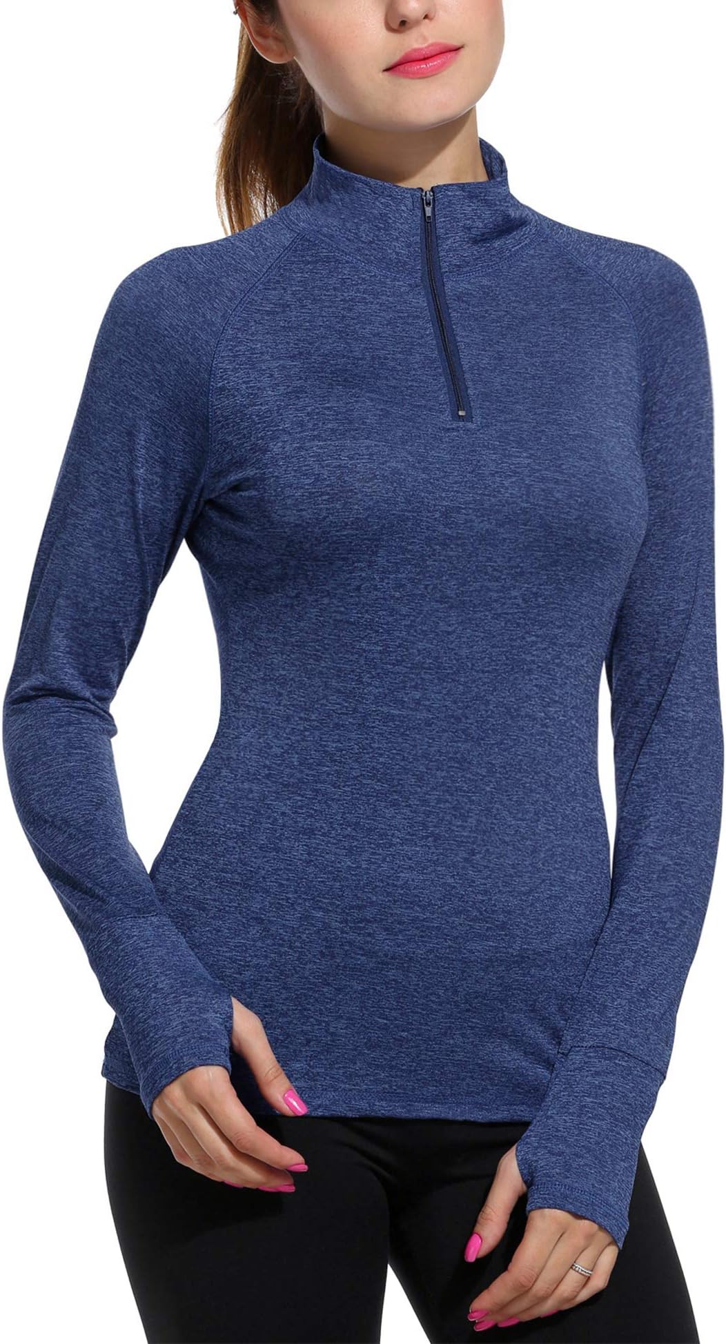 ELESOL Women Long Sleeve UPF 50+ Athletic Yoga T-Shirts Thumb Hole Workout Quarter Zip Pullover Running Jacket XS-XXL
