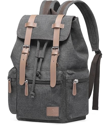 VAZUOOL Canvas Backpack for Men, Vintage Laptop Daypack Travel Rucksack Work College Computer Bag Bookbag Fits 15.6 Inch Laptop, Black : Electronics