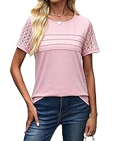 Memorose Women's Short Sleeve Shirts Lace Dressy 2025 Spring Summer Tops Trendy Vacation Casual Work Blouses Pink S