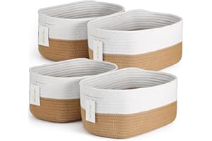 4Pcs Storage Baskets for Organizing, Rectangular Woven Baskets for Storage, Cotton Rope Storage Bins for Shelves, Cube Storag