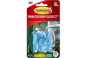 Command Outdoor Medium Clear Wall Hooks, 5 Hooks and 6 Command Strips, Damage-Free Hanging Wall Hooks for Hanging Christmas Decorations with Weather Resistant Strips, Holds up to 2 lb