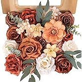 Lovmeety Terracotta Artificial Flowers Fake Roses with Stems Burnt Orange Floral Arrangements Bouquet of Flowers for Centerpieces Bridal Shower Party Home Fall Wedding Decor