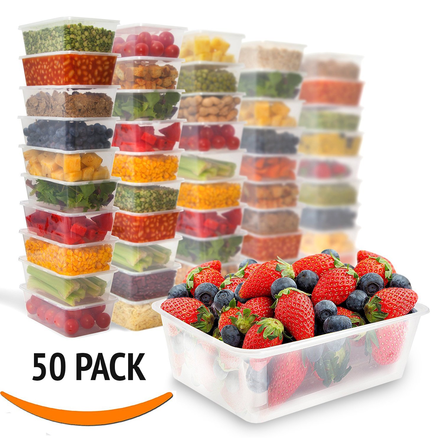 20 x Rectangular 500ml Microwave Plastic Containers Takeaway Food