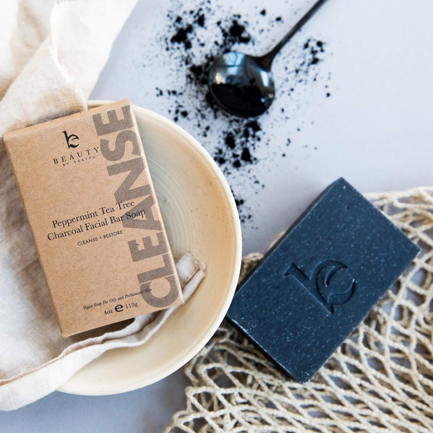 Charcoal Face Wash Bar Soap - Peppermint Tea Tree Antibacterial Soap Bar Facial Cleanser for Oily Skin, Black Soap Face Cleanser, Acne Cleanser, Natural Soap, Acne Face Wash, Women & Mens Face: Beauty