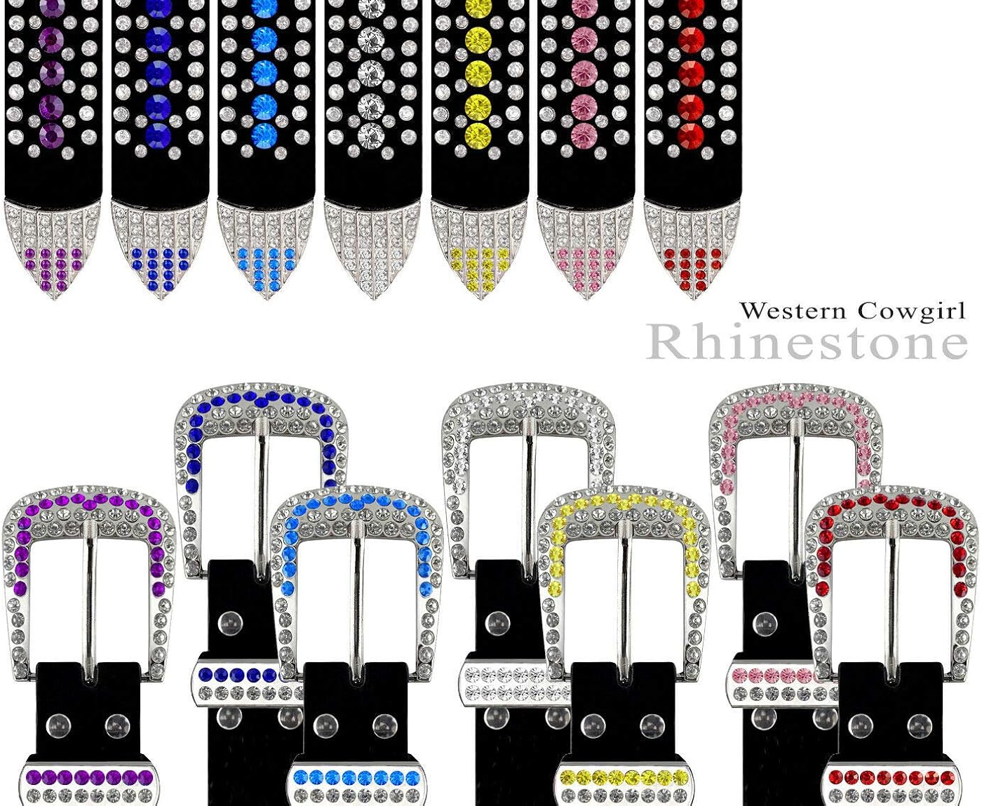 Women Rhinestone Belt Fashion Western Cowgirl Bling Studded Design Suede Leather Belt 1-1/4"(32mm) wide at  Women’s Clothing store
