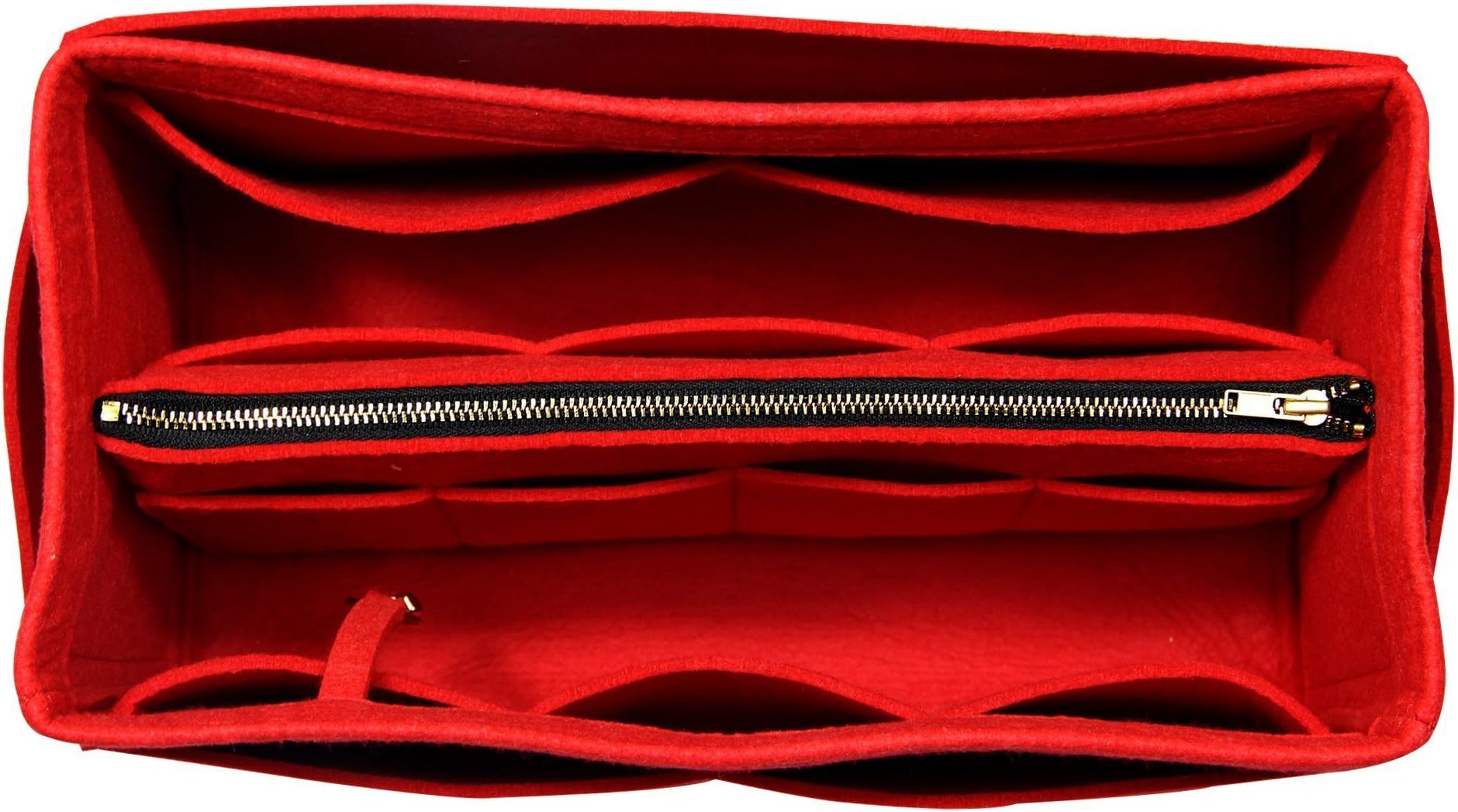 [Fits Speedy 35, Red] Purse Insert (3mm Felt, Detachable Pouch w/Metal Zip), Felt Tote Bag Organizer