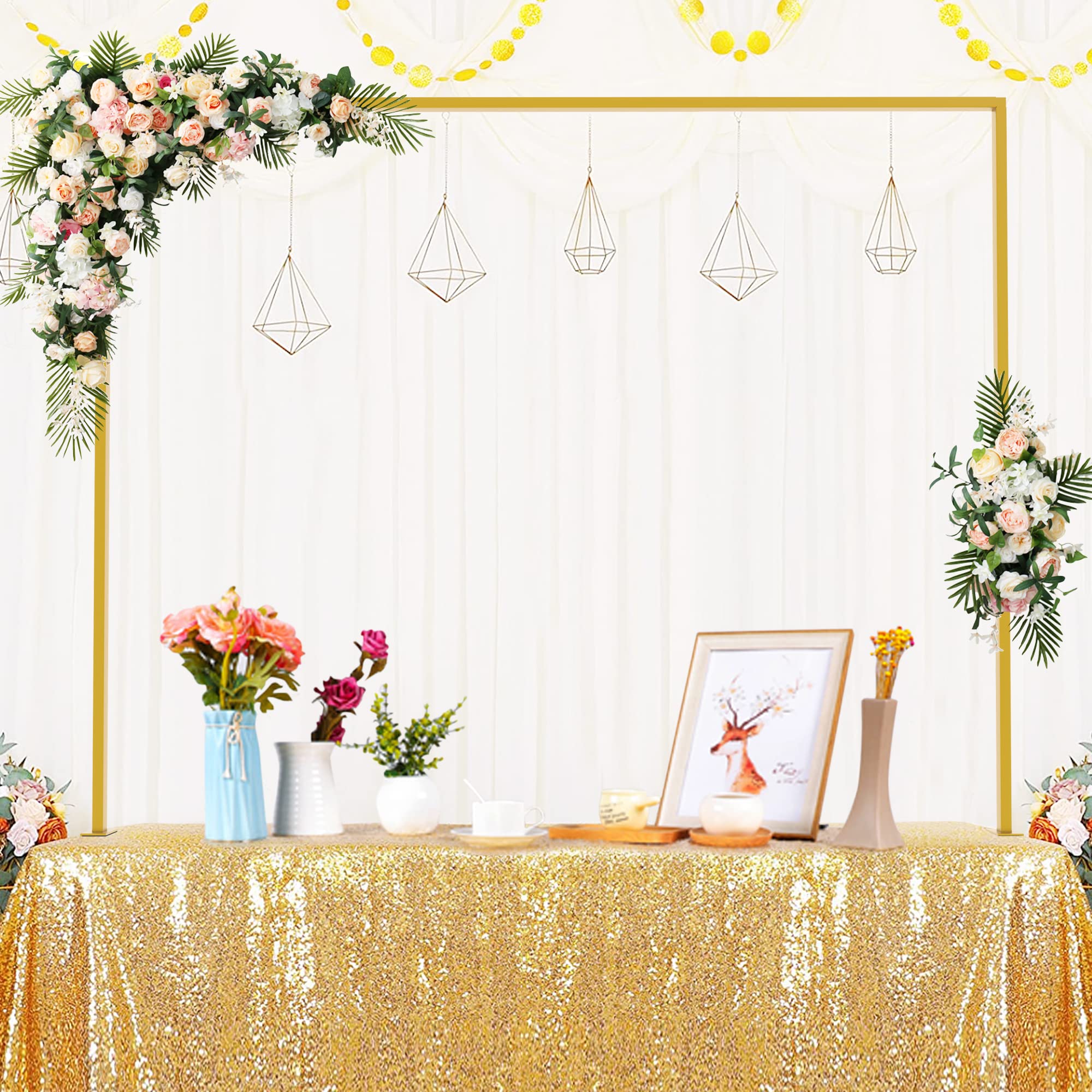 Fomcet Adjustable Table Arch with Clamps 34 cm - 48 cm High 73 cm - 250 cm Length Gold Over the Table Rod Stand Metal Wedding Arch Birthday Party Anniversary Christmas Decoration Accessories
