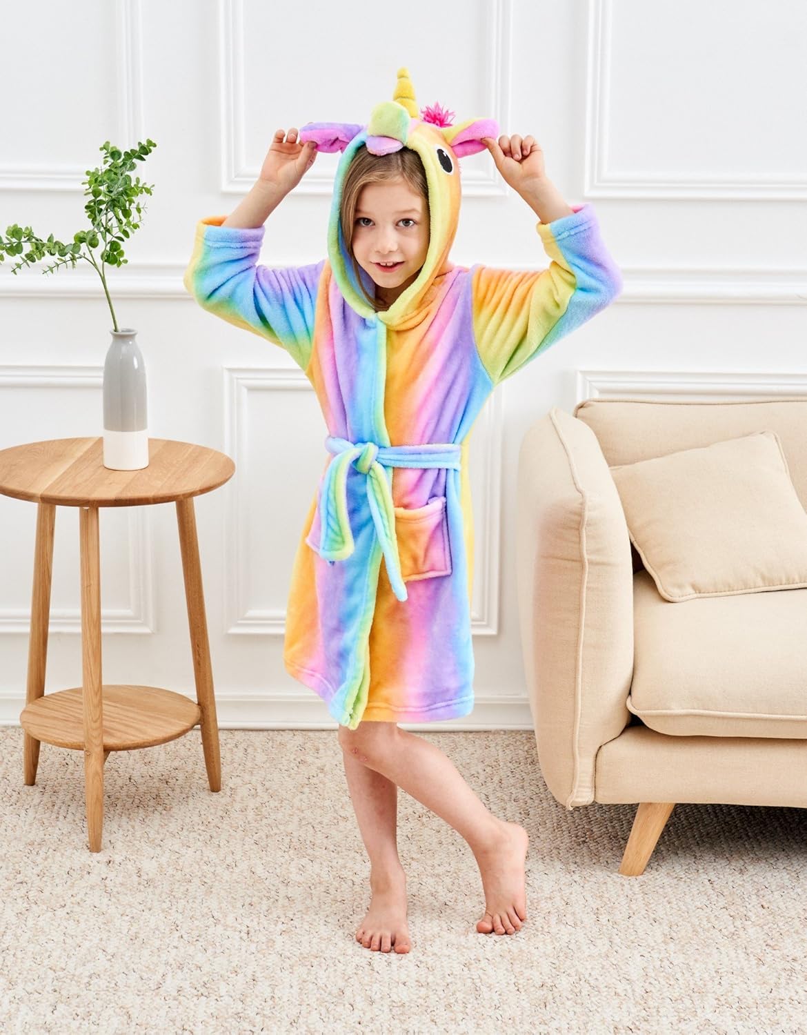 Doctor Unicorn Soft Unicorn Hooded Bathrobe Sleepwear - Unicorn Gifts for Girls: Clothing