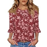 Blingfit Womens Tops 3/4 Length Sleeve Dressy Casual Shirts Bell Sleeve Front Pleated Fasion Trendy Summer Blouses 2026