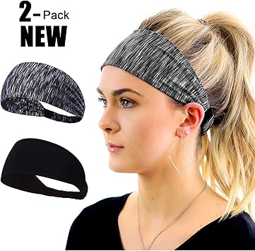 Amazon Com Set Of 2 Black Yoga Headband For Women Workout
