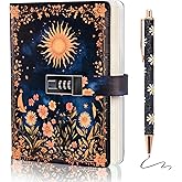 Kifredwo Vintage Diary with Lock for Women Girls, A5 192 Pages Password Journal with Lock, Leather Refillable Notebook Cute Daisy Ballpoint Pen, Women Diaries for Birthday Gifts Christmas Gifts