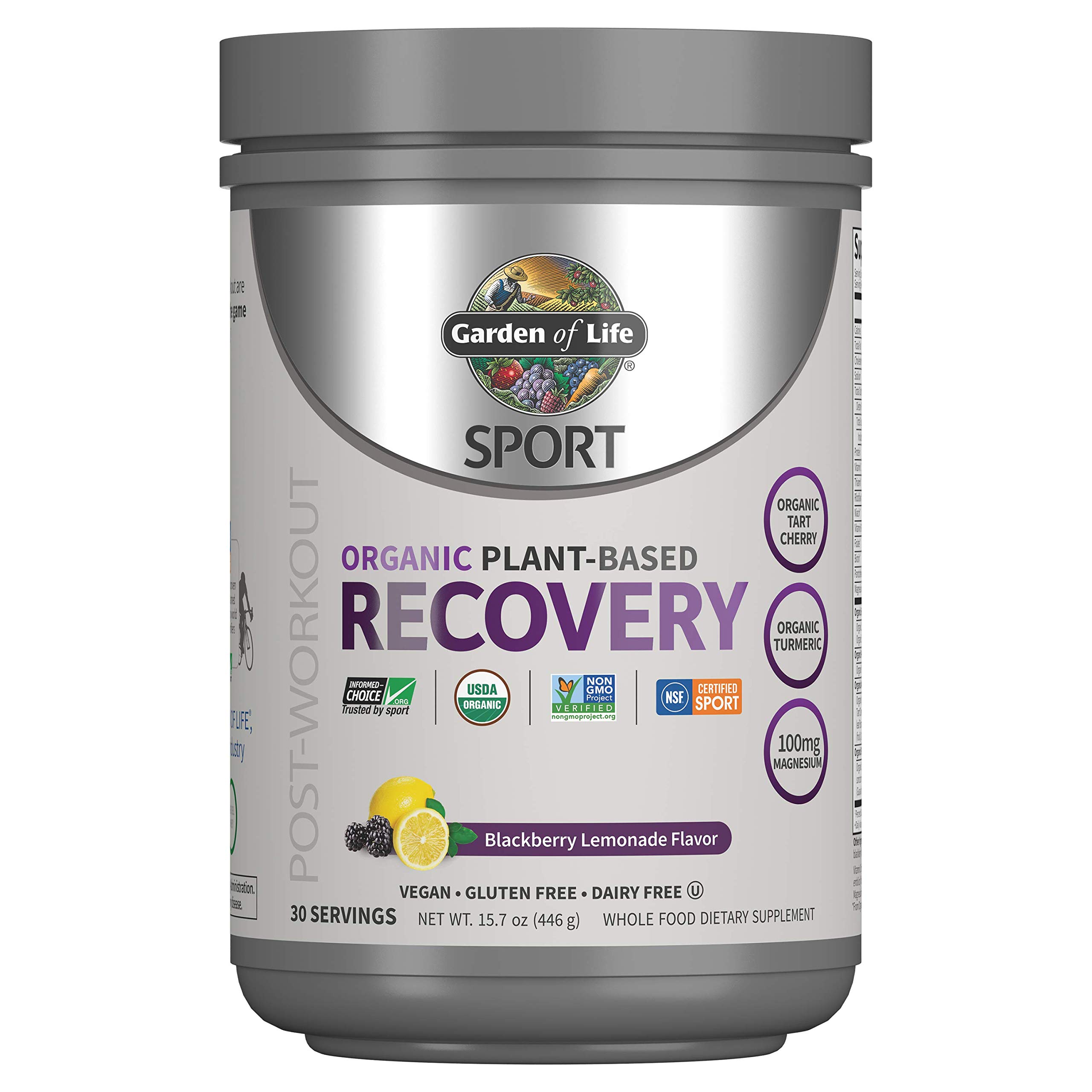 Garden of Life Sport Vegan Post Workout Muscle Recovery Powder for Men & Women - BlackBerry Lemonade 30 Servings, Organic Plant Based Recovery, 100mg Magnesium, Antioxidants, Post Workout Supplements