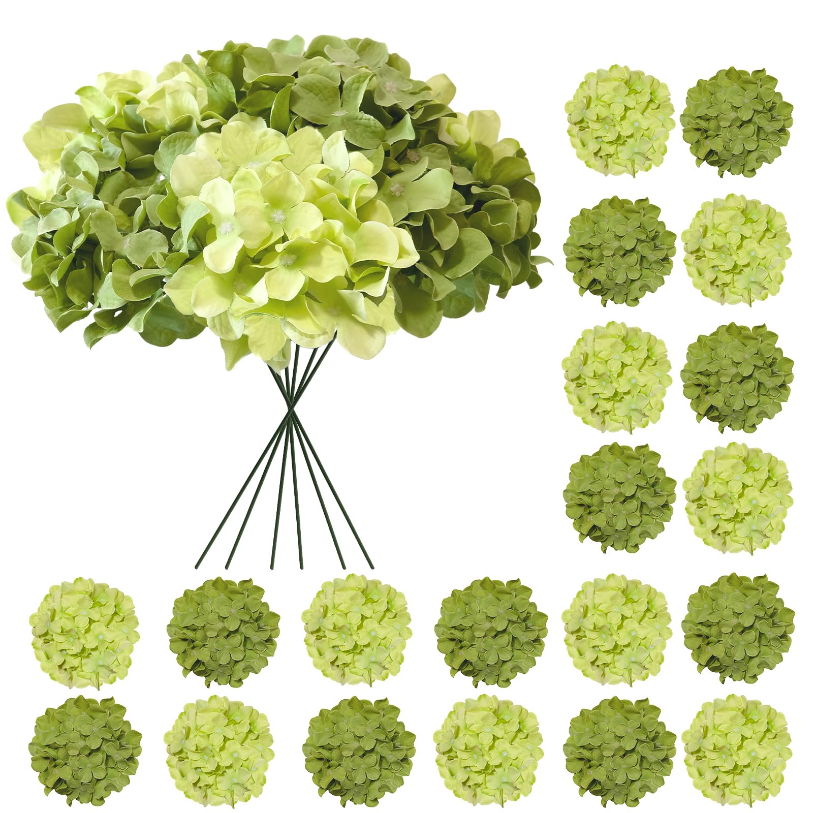 Photo 1 of Cherica Hydrangea Artificial Flowers, 20 Pcs Green Hydrangea Artificial Flowers Bulk, Faux Hydrangea Flowers for Outdoor, Fake Silk Hydrangea Flowers with Stems for Wedding Decoration Decor
