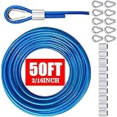 VIVBOO Vinyl Coated Galvanized Steel Wire Rope 3/16" PVC Covered | Steel Cable 50ft/100ft/150ft/200ft, Ideal String Light Hanging Cable