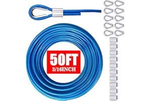 VIVBOO Stainless Steel Cable & Wire Rope 3/16" Vinyl Coated Steel Cable 50ft/100ft Length Ideal String Light Cable
