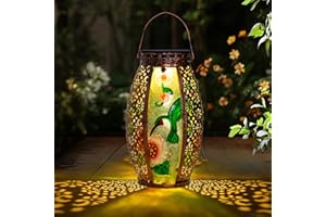 Larekook Outdoor Solar Lantern-Waterproof Hummingbird Hanging Metal Decorative Lights for Patio Table Garden Pathway Yard with Super Bright Warm White LED,Large Solar Panels,Auto On/Off Sensor