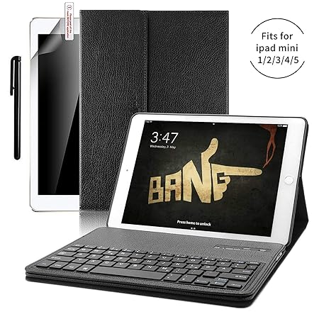 BORIYUAN Tastatur Hülle für Ipad mini 5 mini 4 mini 3/2/1, mit abnehmbare Wireless Bluetooth Tastatur (QWERTZ) für Ipad mini 