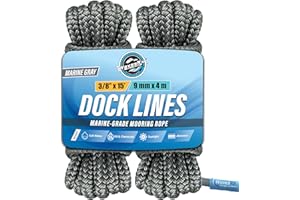 WAVESRX Premium Nylon Boat Dock Lines & Ropes for Docking & Pontoon | Double Braided Marine Rope | Boat Ropes for Docking with Loop | UV & Saltwater Resistant Dock Rope (Marine Grey, 3/8” x 15’)