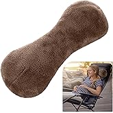 Colingmill 1 Pc Neck Pillow for Recliner Headrest Pillow Bone Shaped Chair Plush with Adjustable Strap Neck Support and Pain Relief Curve Head Cushion for Car Travel Airplane (Brown)