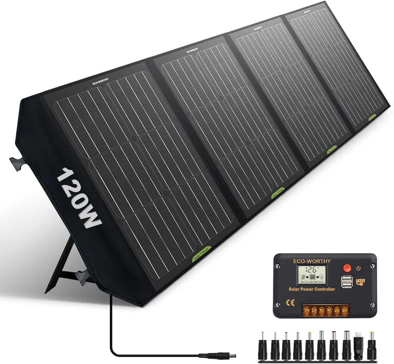 ECO-WORTHY 120W Foldable Solar Panel Charger for Portable Power Station & RV Battery, Compatible with Jackery/Roackpals Generator, with 20A Controller for 12V Deep Cycle Battery RV Camping : Electronics