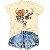 Western Shirts for Women Cowboy Shirts Cow Skull Shirt Vintage Rodeo Bull Skull Graphic T Shirt