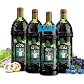 TAHITIAN NONI Juice by Morinda, Original Pure Noni Fruit Blend Juice, 4x 1L | Noni fruit puree, Tahiti sourced, blueberry &amp; grape blend, resveratrol, all-natural wellness juice, 4 One L bottle per case