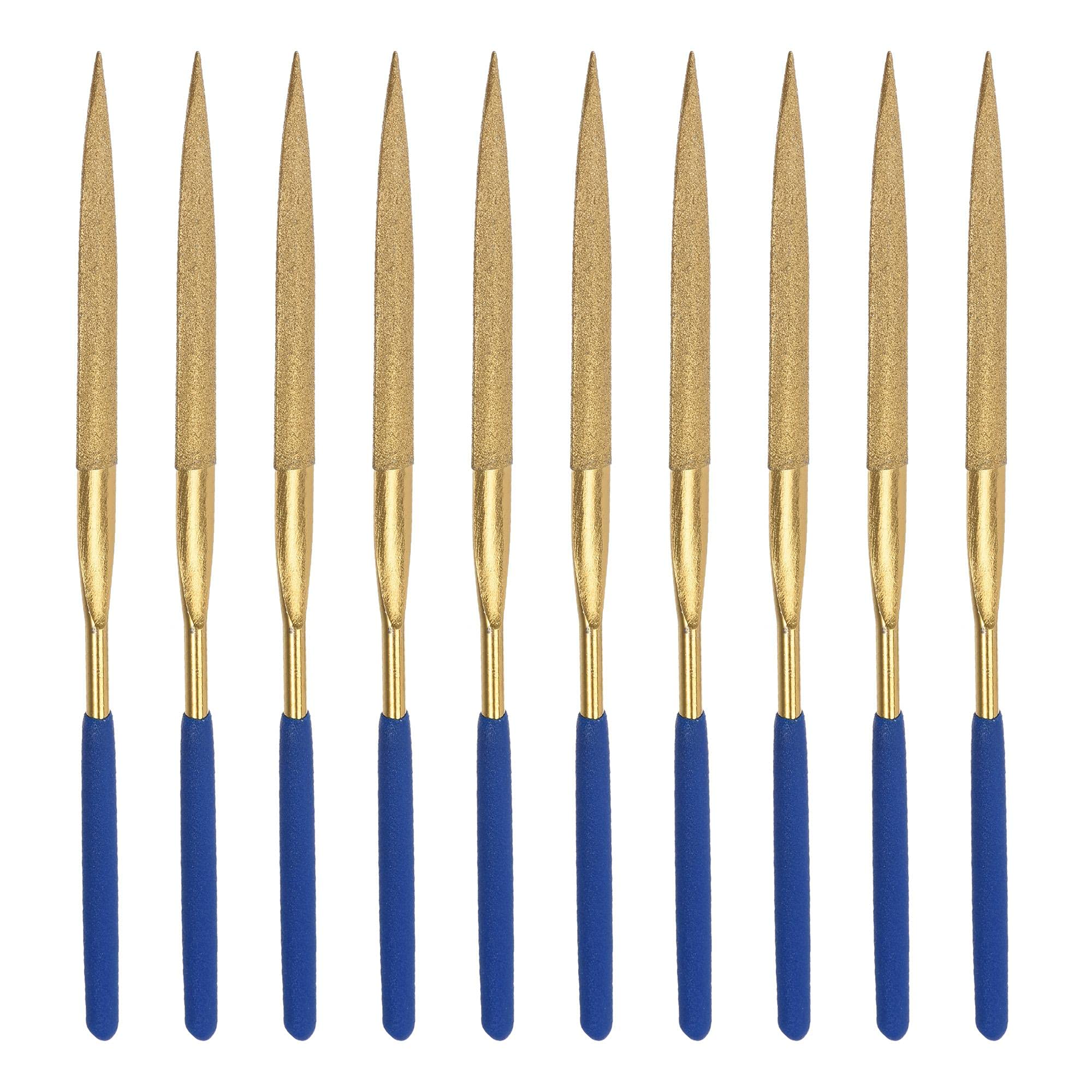 sourcing map Diamond Needle File Set 3mm x 140mm, Double Half Round Files Titanium Coated Tools for Metal Wood Stone Glass, 10pcs